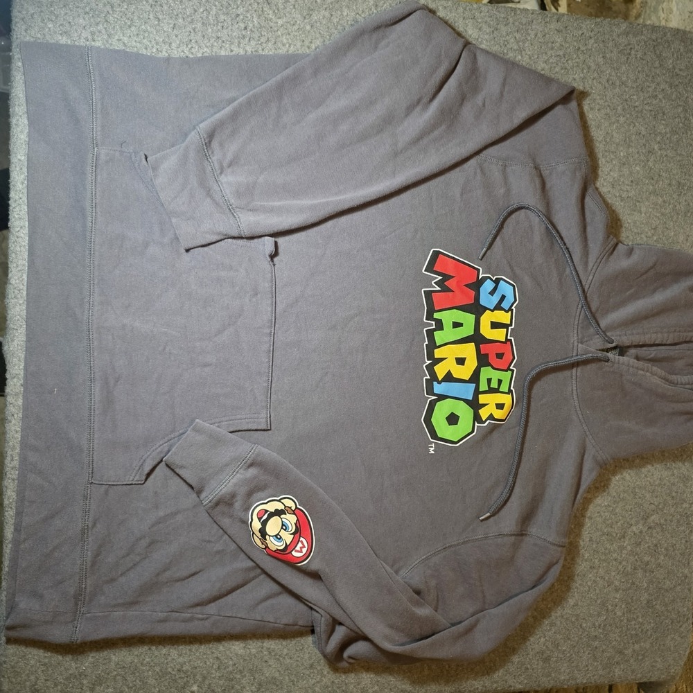 Super Mario Bros Black Pullover Hoodie Sweatshirt Size XXL 774